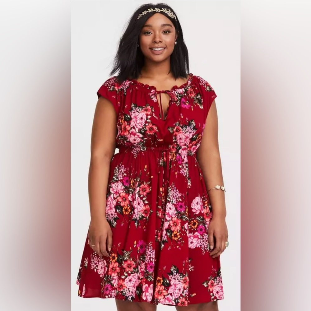Torrid Pink and White Tie Front Cap Sleeve Blouse